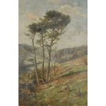 English School, 19th Century, oil on canvas, figure in a hillside landscape, in oak frame, 46 cm x