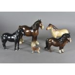 Beswick horses, comprising three ponies and a model of a shire (4)