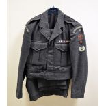 A Post WWII Civil Defence Battle Dress, dated 1964, comprising jacket (size 10) and trousers (size