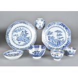 A collection of Chinese blue and white exportware, comprising a set of three pagoda decorated