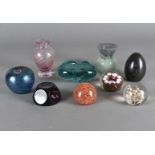 A Strathearne mottled vase, a midsummer glass makers paperweight and other items of glassware
