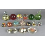 A quantity of European and British glass paperweights, including a large Mdina doorstop and a