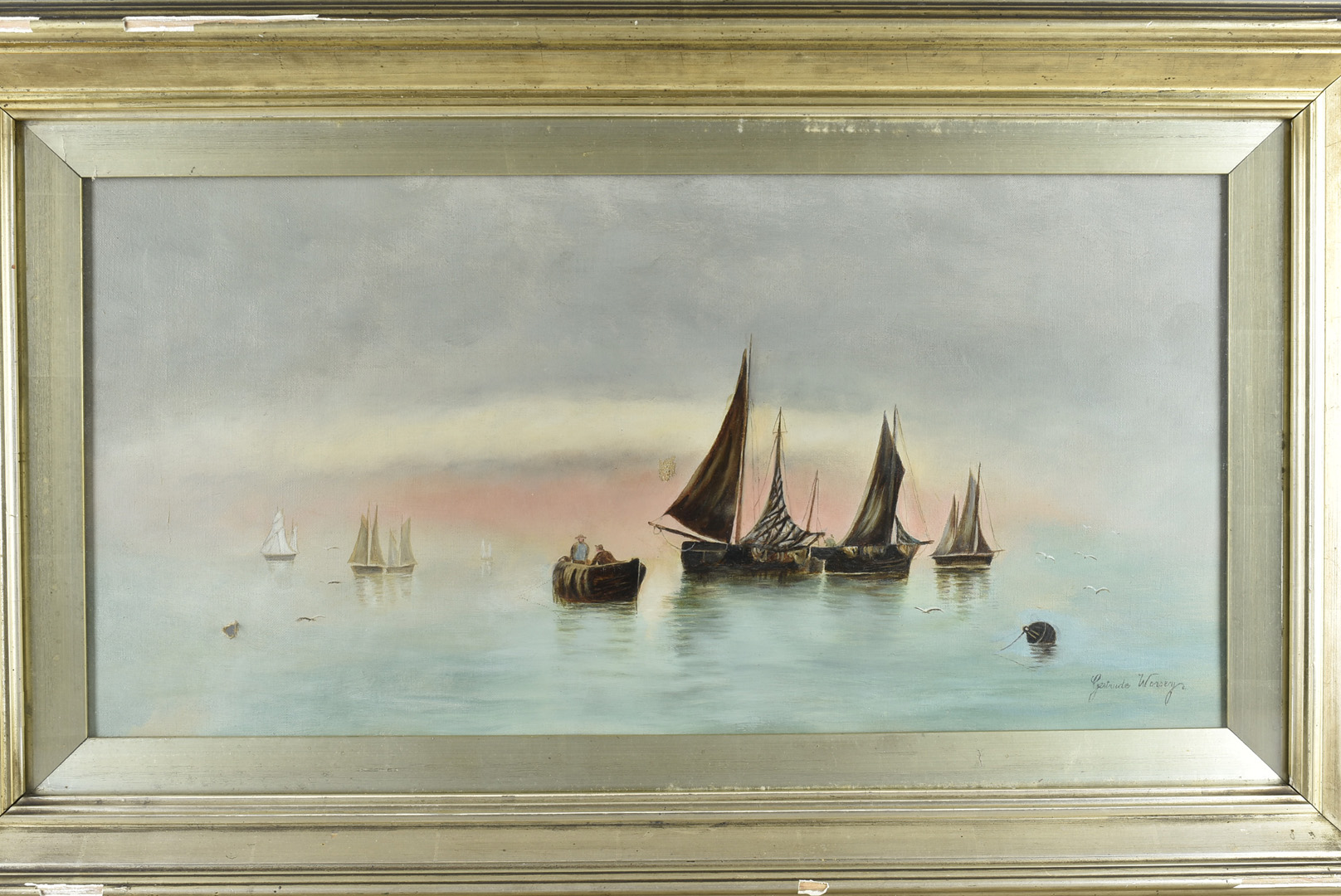 A pair of Gertrude Worsery, oils on canvas, maritime scenes, framed and glazed, each 31 cm x 61 - Image 2 of 4