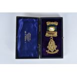 An 18ct gold Masonic jewel awarded to R.W.M.R.D.Atkinson, dated 1912-13, Lodge of St John, No.1072.