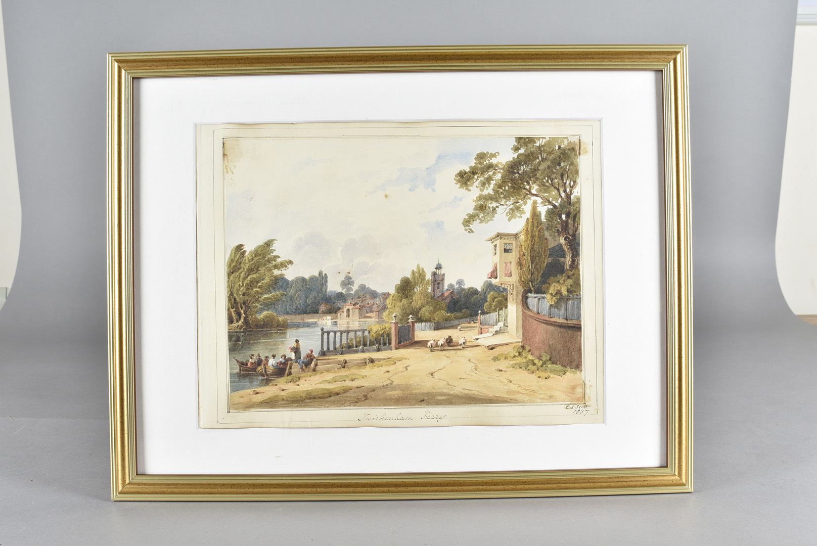 C S Scott, 19th Century, watercolour, Twickenham Ferry, signed to border and dated 1837, framed - Image 2 of 2