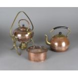 A copper and brass arts and crafts kettle and stand, together with an ovoid arts and crafts box, and