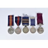 A group of five Overseas Fire Brigade medals, including a New Zealand Nelson City Council 5 Year