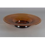 An art deco amber glass footed centrepiece, having large frosted flange rim, 37 cm diameter