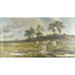 English School, 19th Century, oil on canvas, rural scene, sheep dipping, early summer, 47 cm x 82 cm