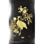 A pair of Meiji period Japanese bone shibiyama style panels, centre decorated with water bird