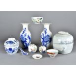 A Chinese ginger jar, a collection of Chinese porcelain rice bowls and other items (parcel)