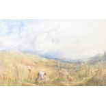 George Lucas, English School, early 20th Century, watercolour and pastel, harvest time, signed lower