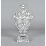 A 19th Century cut glass bon bon dish and cover, of urn shape with all over hobnail cut design