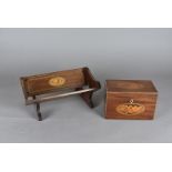 A 19th Century mahogany inlaid tea caddy, with oval inlay of shell design, 19.5 cm x 12.5 cm high