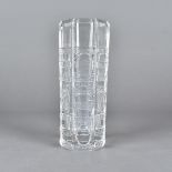 A 1970s Scruff glass vase, hexagonal form with raised textured designs, remenants of stiker and