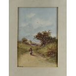 T Mortimer, continental school, landscape with woman, watercolour, signed lower left, 25 cm x 17 cm,