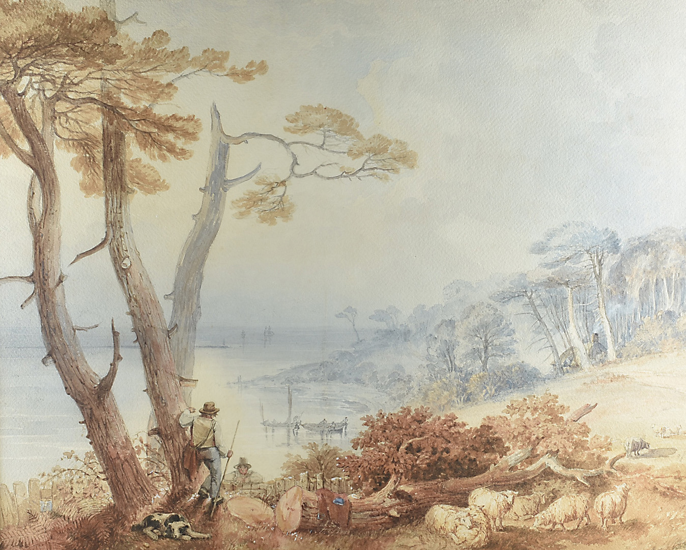 19th Century, English School, watercolour, rural scene with coastal landscape, framed and glazed, 48