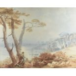 19th Century, English School, watercolour, rural scene with coastal landscape, framed and glazed, 48