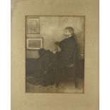 A Whistler print, seated gentleman, monogrammed mid right, 24 cm x 18 cm, together with a study of a