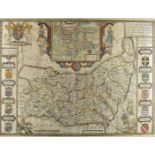 Robert Mordan 18th Century later coloured map of Suffolk, framed and glazed, 36 cm x 43 cm
