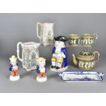 A quantity of late 19th and 20th Century ceramics and glass, including two aesthetic decorated jugs,