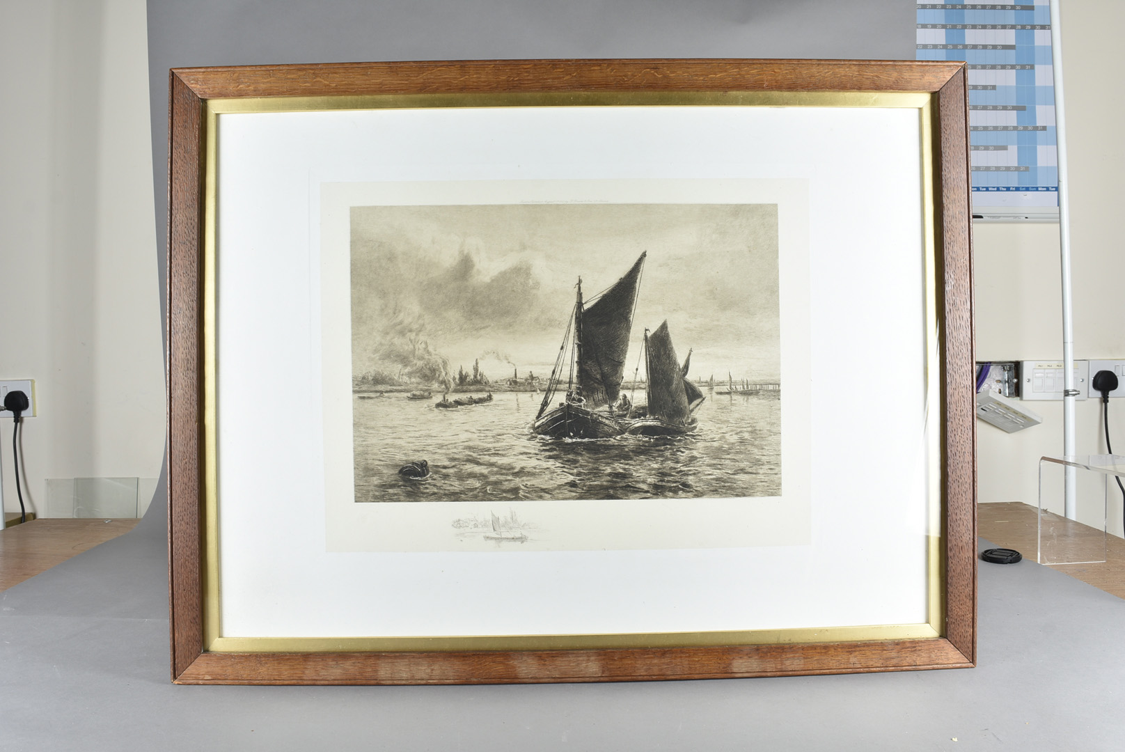 Alex Mortimer, pair of maritime etchings, dated 1887, with proof stamps to border, one signed, 36 cm - Image 4 of 4