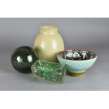 A collection of 20th Century ceramics and glass, including a footed Poole bowl, a Poole free form