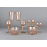 A part suite of Venetian glass, including eight sundae dishes, ten water glasses, six liquor,