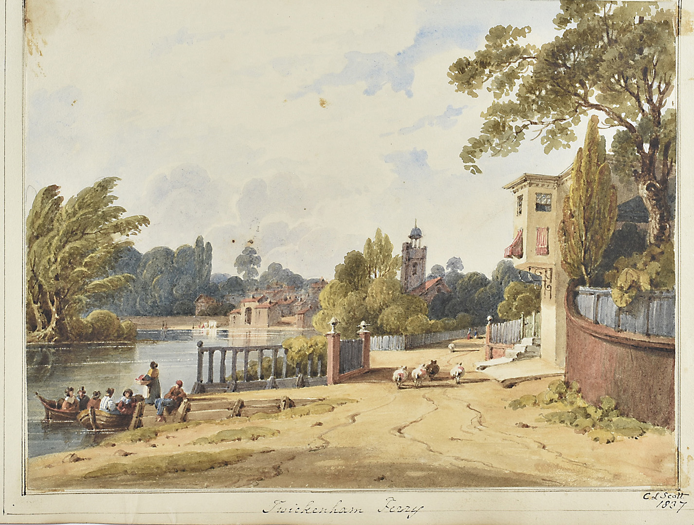 C S Scott, 19th Century, watercolour, Twickenham Ferry, signed to border and dated 1837, framed