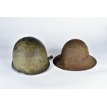 A WWII British Zuckermann helmet, dated 41, with leather liner, together with another, possibly