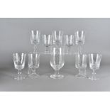 A set of five engraved wine glasses, depicting game birds together with three diamond engraved