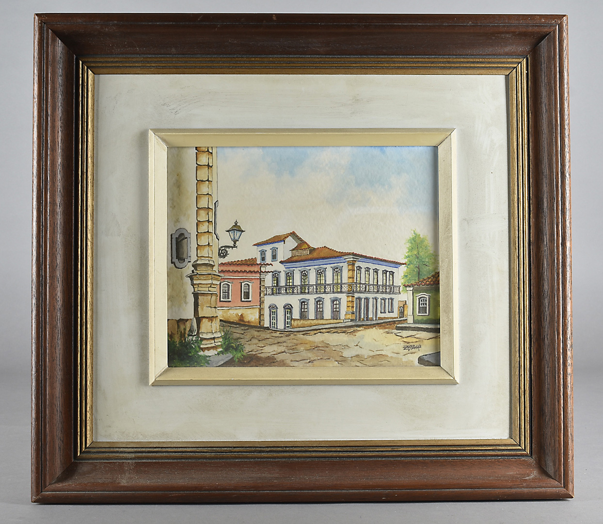 Zadir Pimentel (1939-) watercolour, Portugese style square, signed lower right, label verso, framed, - Image 2 of 2