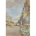 Walter Godsmith, 20th Century, watercolour, summer street scene, label verso, framed and glazed,
