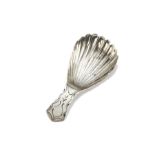 A George III silver tea caddy spoon, shell shaped bowl with brightcut handle, marked WWWP or similar