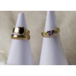 A group of three gentlemens rings, including a 9ct gold wedding band, 2.9g, a 9ct marked and onyx