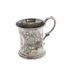 A Victorian silver Christening tankard by Edward Ker Reid, engraved design with initials and dated