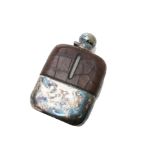 An Edwardian silver plated glass and crocodile skin hip flask by James Dixon & Sons