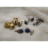 Five pairs of vintage and modern cufflinks, including one pair with lapis panels, a pair with