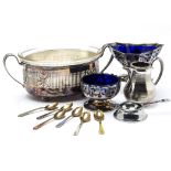 A collection of silver plated items, including an Art Deco style part canteen of cutlery, six