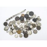 A collection of 18th and 19th century coins and tokens, along with other 20th century coins,