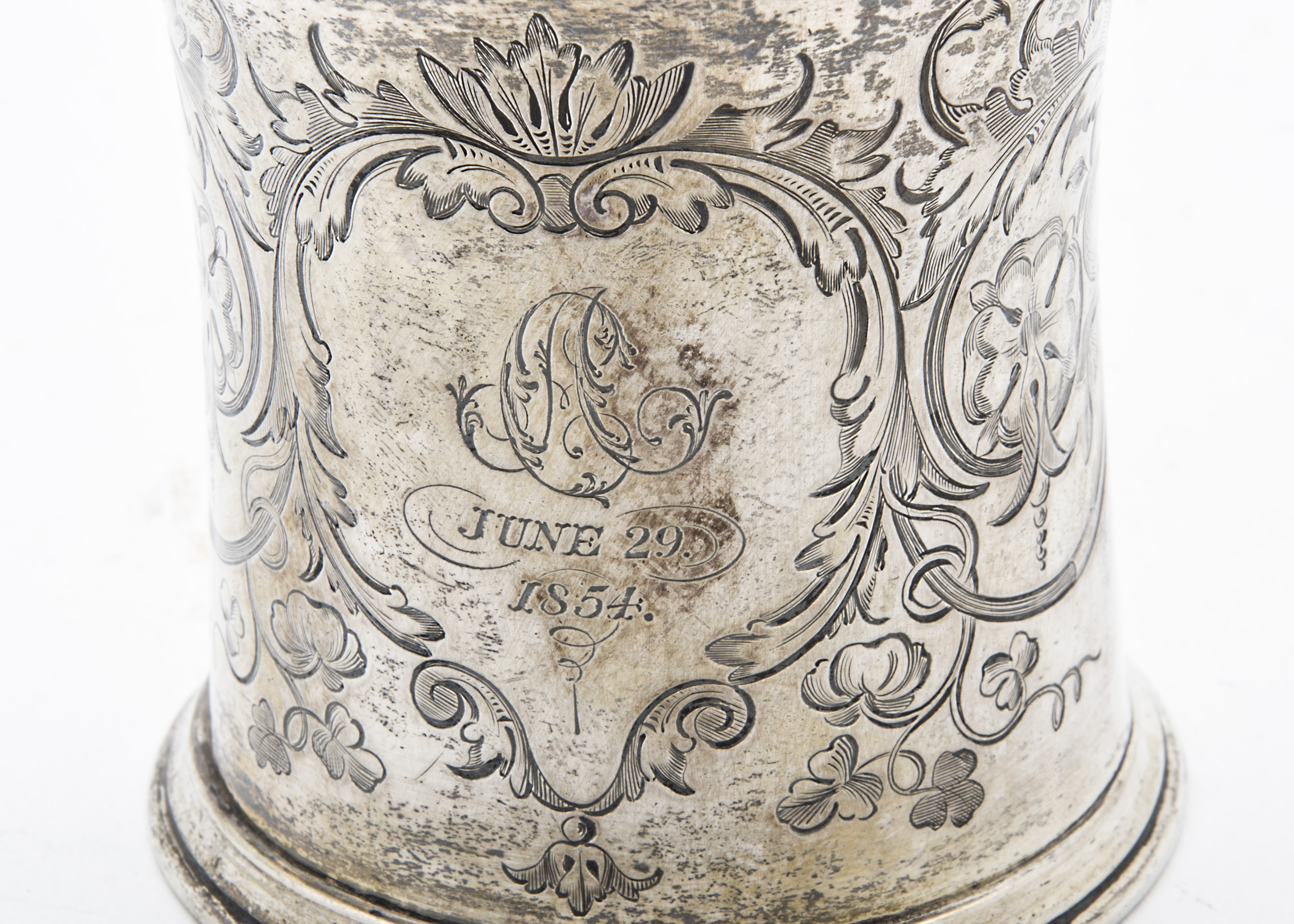 A Victorian silver Christening tankard by Edward Ker Reid, engraved design with initials and dated - Image 2 of 2