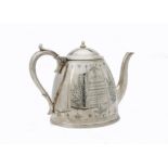 A Victorian silver plated presentation teapot, with inscription from Billinge Parish Church