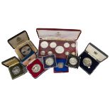 A collection of silver and other coins and medallions, including two cased Investiture of the Prince