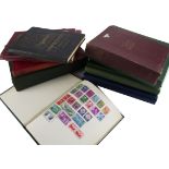 A group of ten vintage stamp collection albums, with British and world examples from the late 19th
