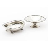 A 1950s silver footed dish from Mappin & Webb, 2.8 ozt, together with a German silver oval dish,