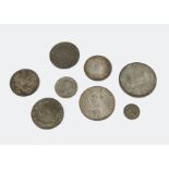 A collection of Victorian and other coins, including an 1887 crown, double florin and florin, EF, an