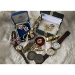 A collection of jewellery and watches and coins, including a BR presentation 9ct gold Smiths