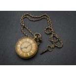 A Victorian 18ct gold open faced lady's pocket watch, having gilt engraved dial, hallmarked to outer