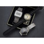 A late 1960s Eterna-Matic mid sized gentleman's stainless steel wristwatch, black dial with gilt