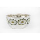 A pretty Italian silver and enamelled sugar basin, the circular bowl with painted flower heads and